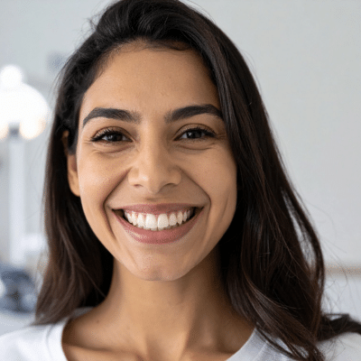 The psychological effects of a beautiful smile 1 Smiling woman with long dark hair, representing the psychological effects of a beautiful smile